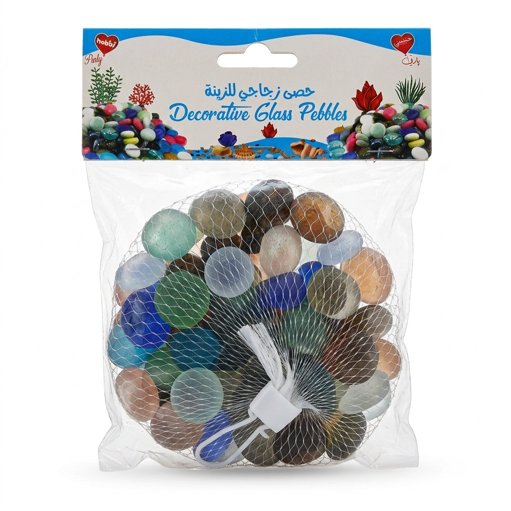 Habibi Decorative Glass Pebbles, Mixed Colours, 100 Gram Pack, Approx. 2 cm Each