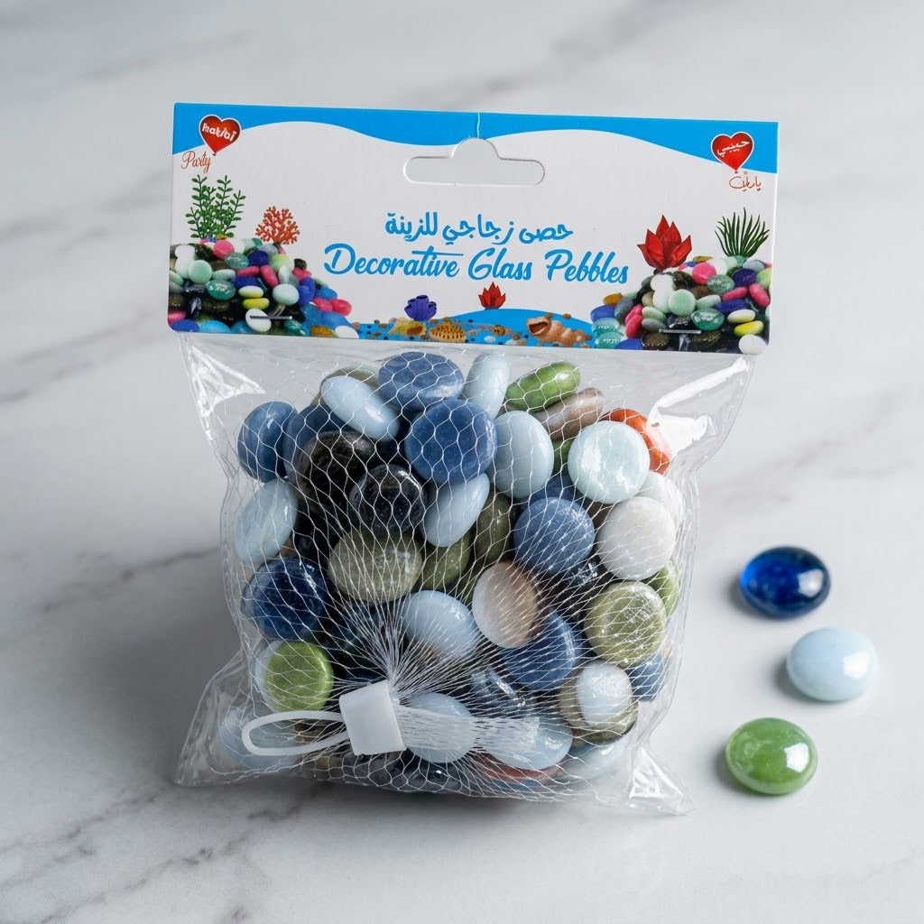 Habibi Decorative Glass Pebbles, Mixed Colours, 100 Gram Pack, Approx. 2 cm Each