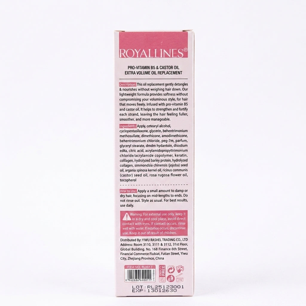 Royallines Oil Replacement Extra Volume – Pro-Vitamin B5 & Castor Oil | 250ml