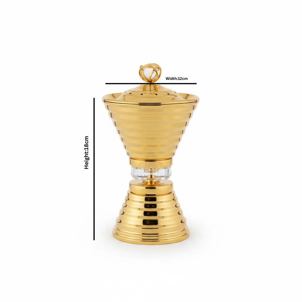 Happysmile Metal Incense Burner - 18 × 12cm - Gold / Silver