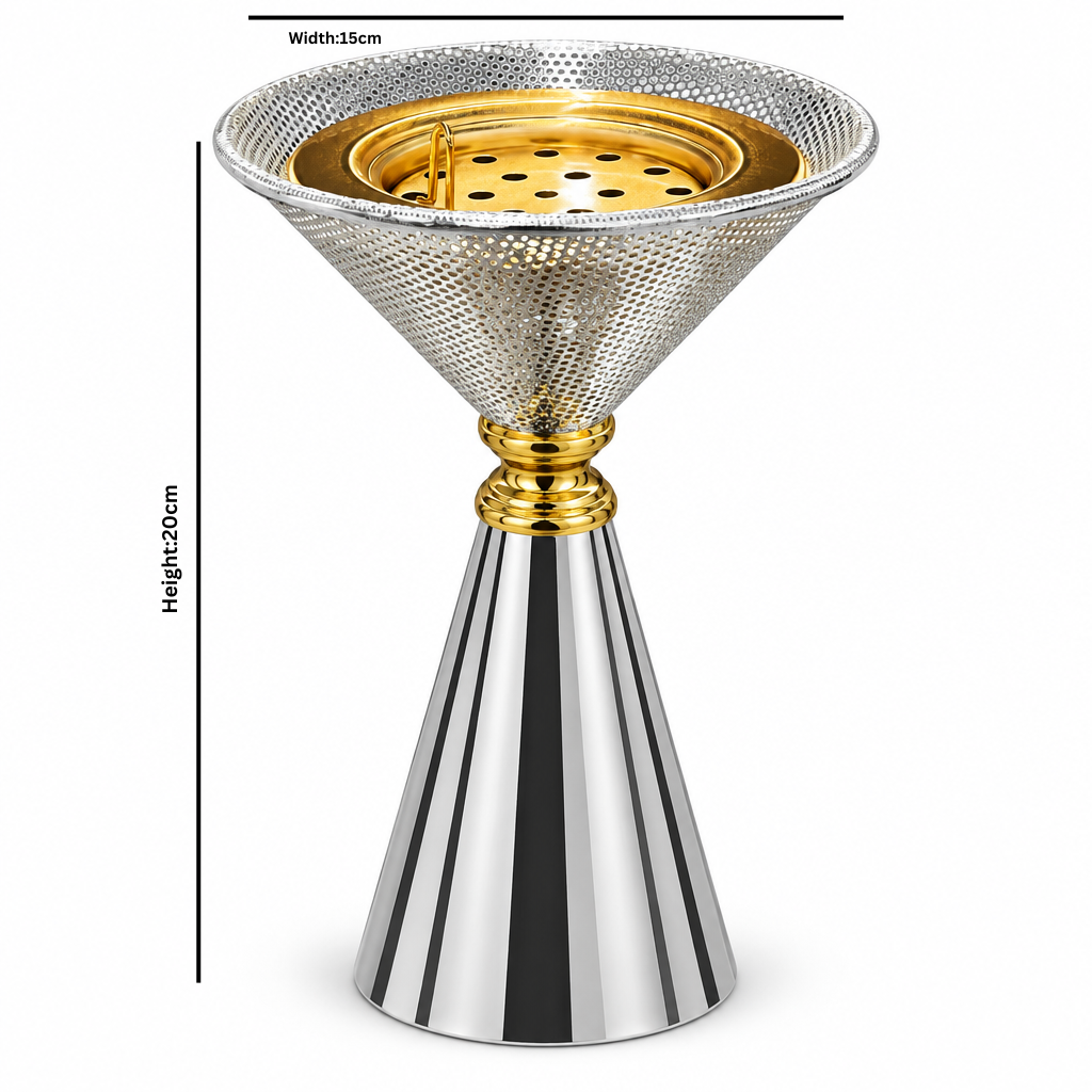 Metal Incense Burner with Decorative Pedestal Silver & Gold – 21×15cm
