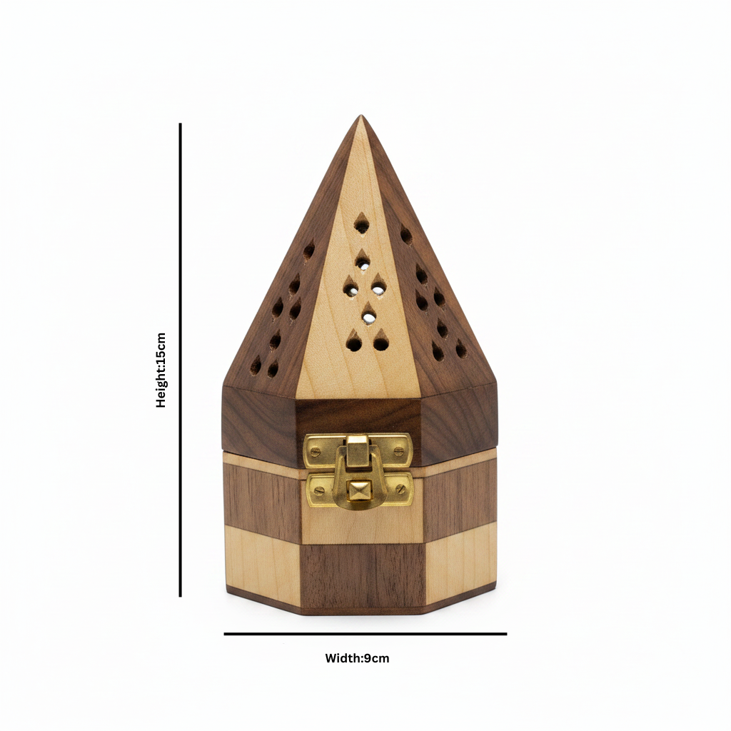 Wooden Pyramid Incense Burner Box - 15×9 cm