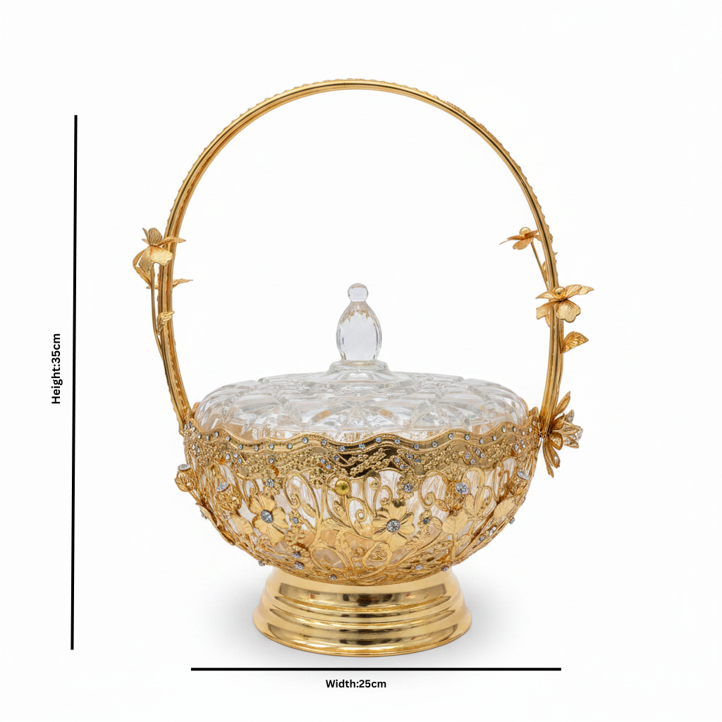 Future Star Metal & Glass Fruit Basket with Lid Gold - 25×35cm
