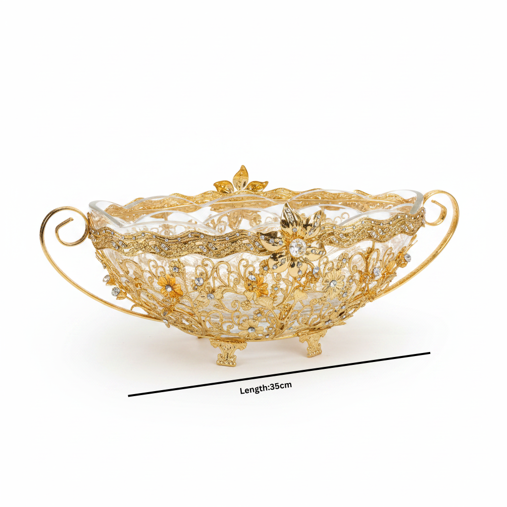 Future Star Metal & Glass Fruit Basket Gold - 35×15cm
