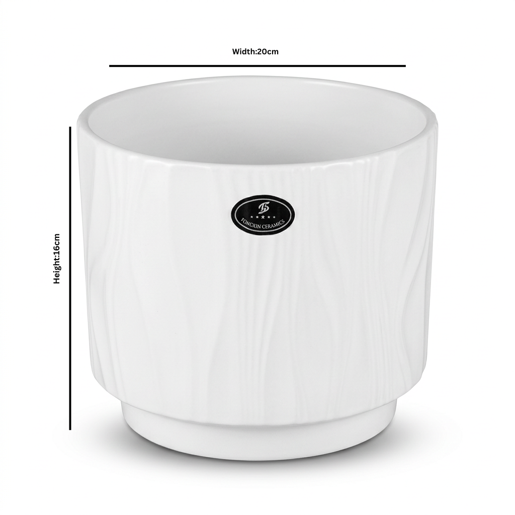 Ceramic Flower Vase with Textured Design White – 16×20cm