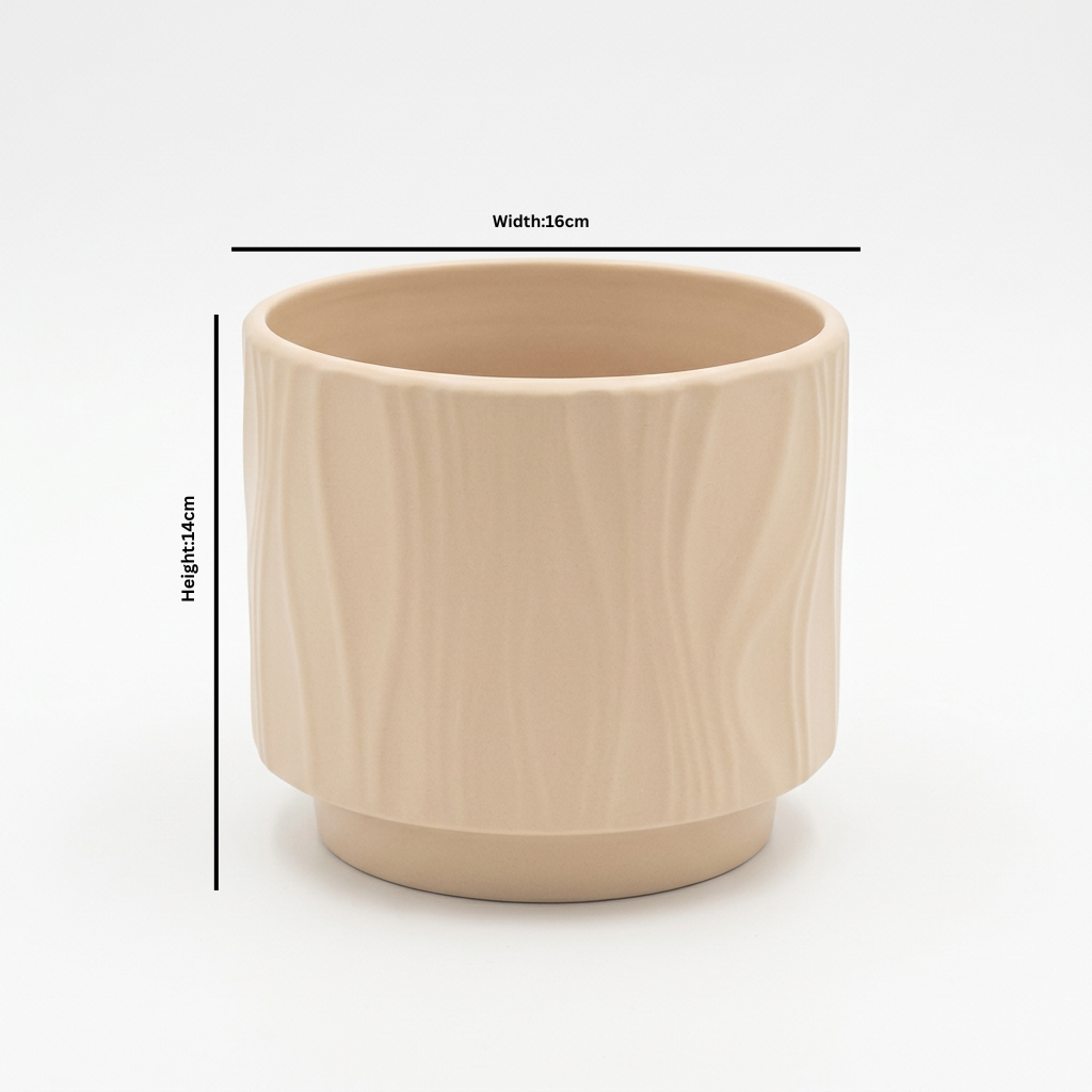 Ceramic Flower Vase with Textured Design Beige – 14×16cm