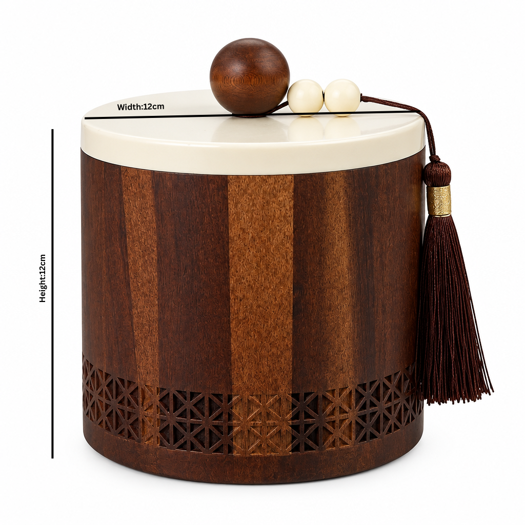 Wooden Candy Bowl with Metal Lid Brown & Cream - 12×12cm