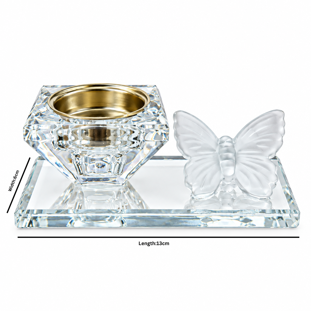 Crystal Incense Burner with Butterfly Detail - 13×6cm
