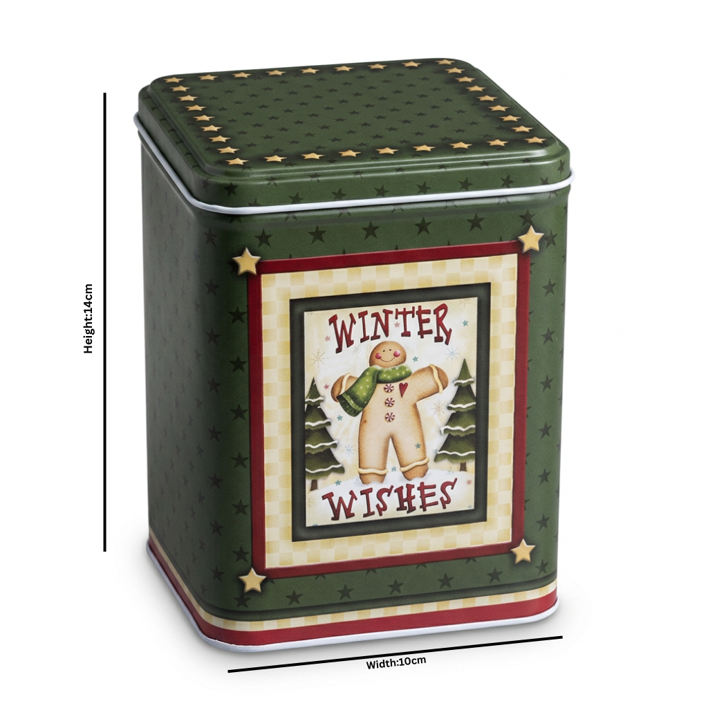 Metal Christmas Candy Box with Lid Dark Green - 14×10cm