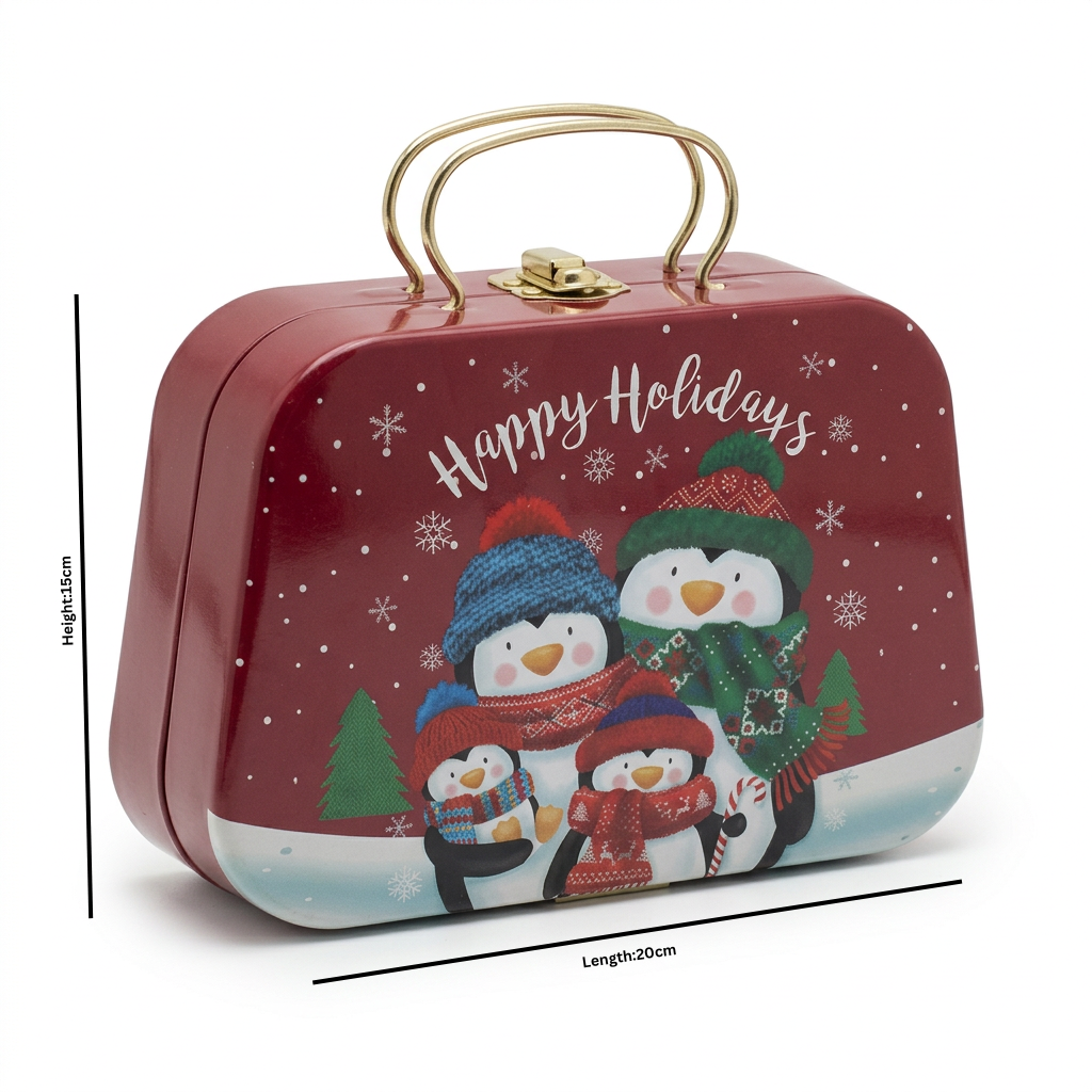 Metal Christmas Gift Box with Handle Red - 20×15cm