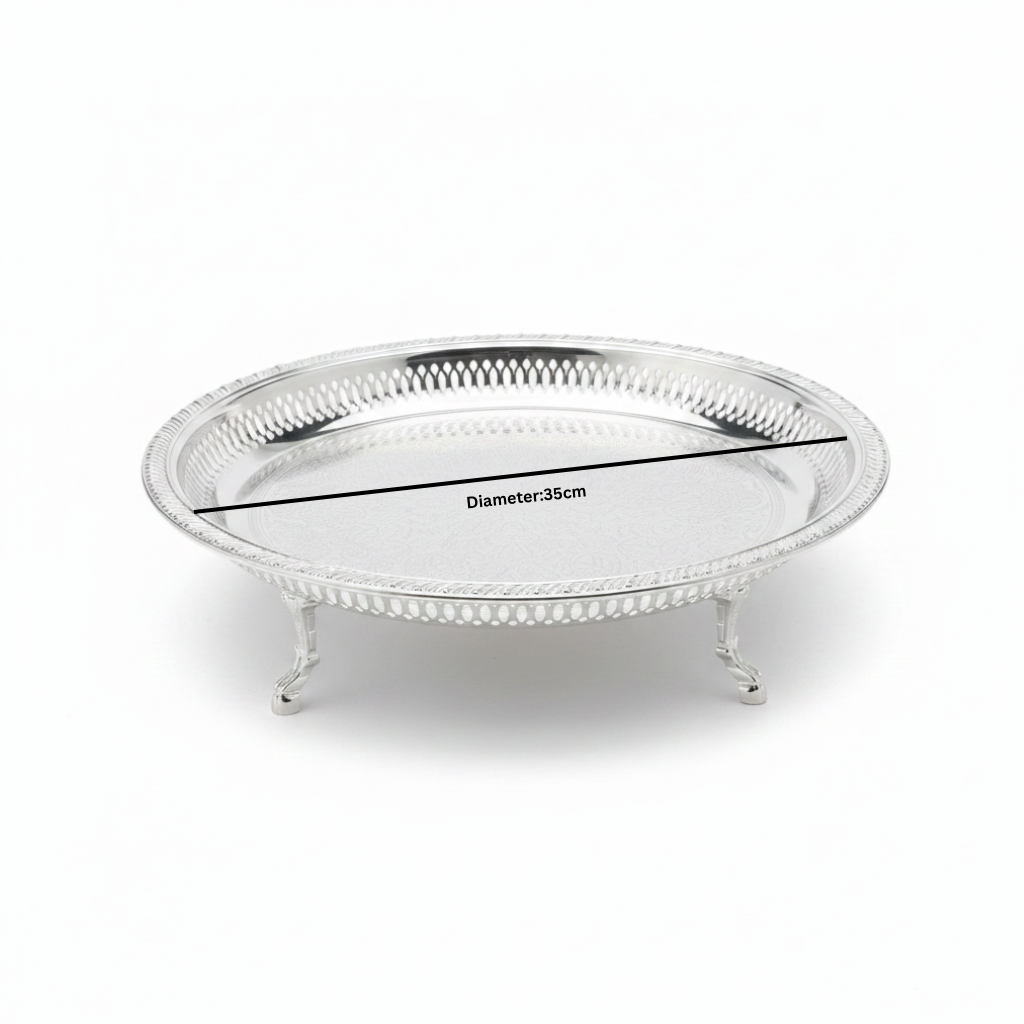 Najib Silver Footed Round Serving Tray – 35cm