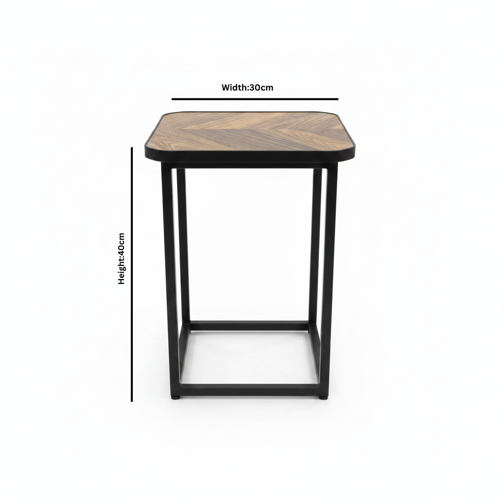 Brown Wood & Black Metal Frame Side Table - 30×40 cm
