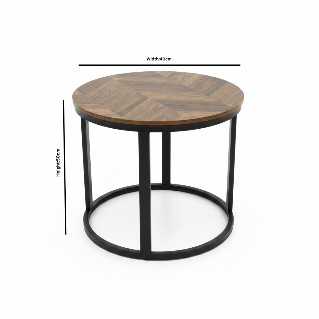 Brown Wood & Black Metal Frame Round - 40×50cm