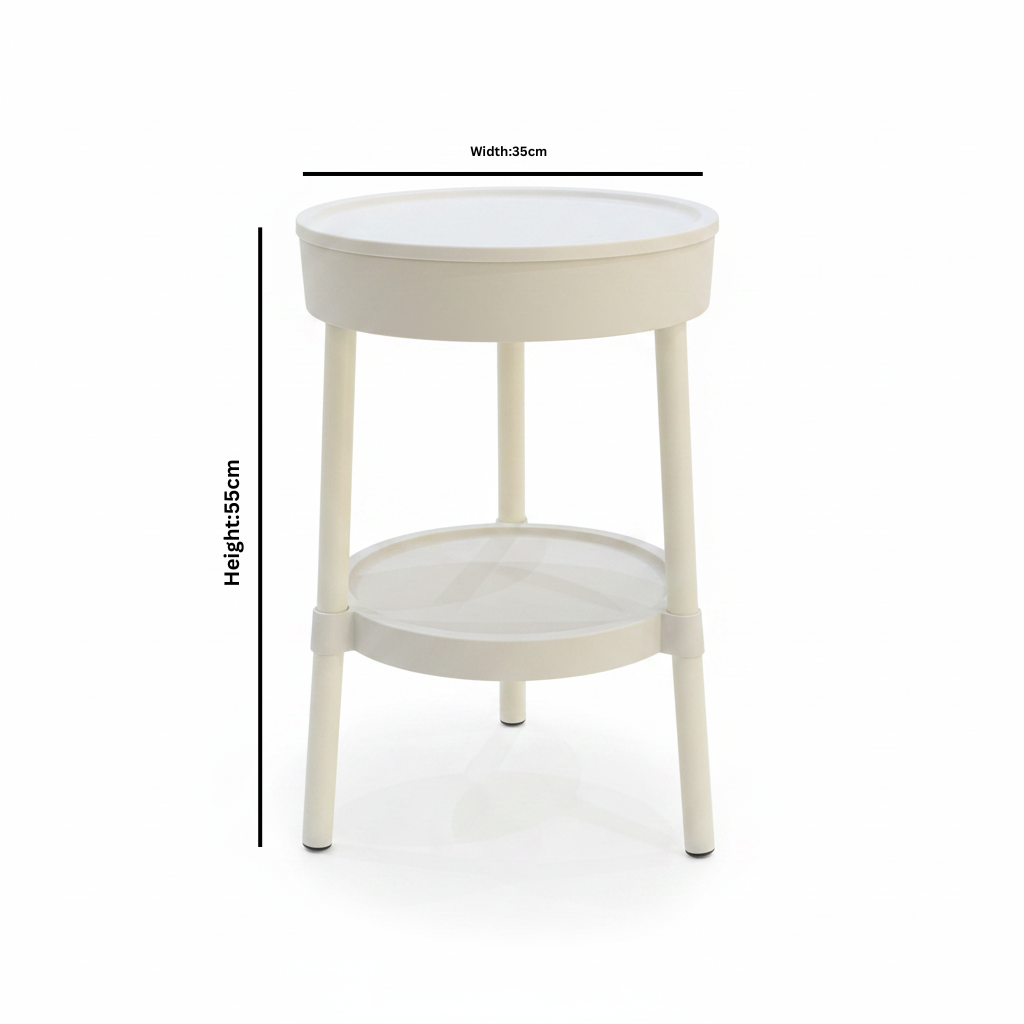 White 2-Tier Round Plastic Side Table - 55×35cm