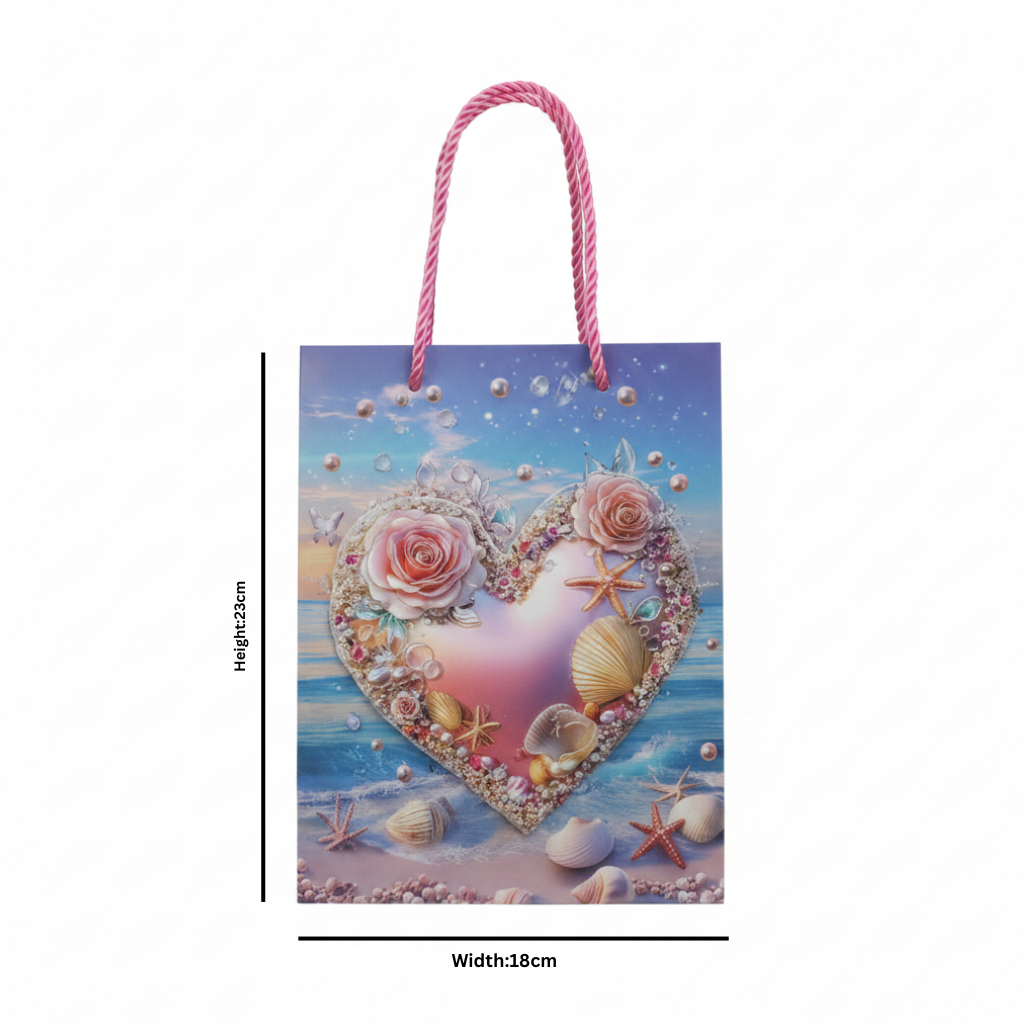 Blue & Pink Ocean Heart Paper Gift Bag - 23×18cm