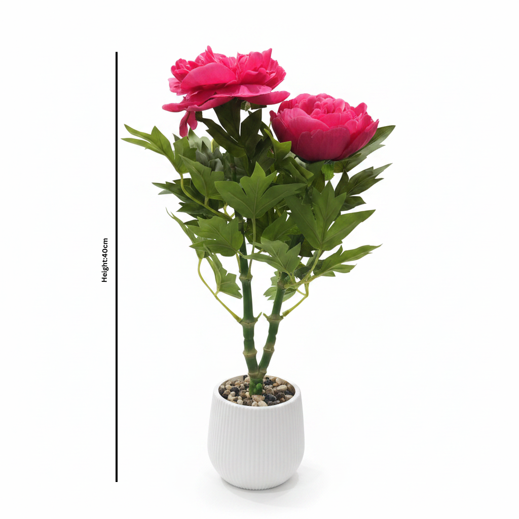 Artificial Flower Plant Pink with White Plastic Pot - 40cm