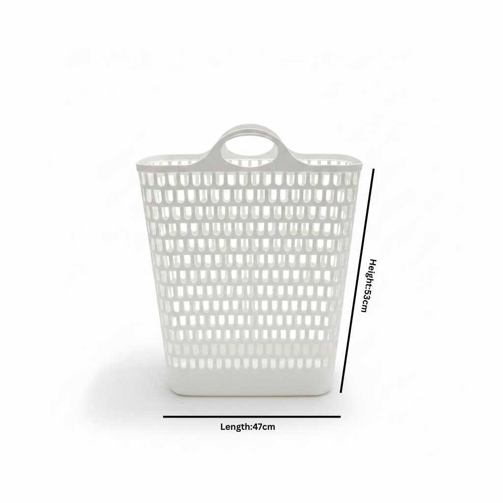 Plastic Laundry Basket with Handles – 53×47×25cm - Pink / White / Grey