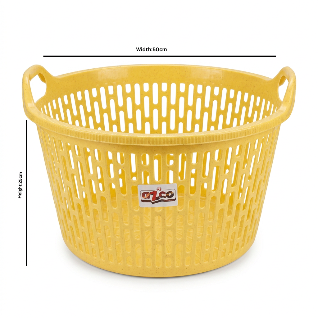 Azco Plastic Laundry Basket with Carry Handles Yellow - 50×25cm