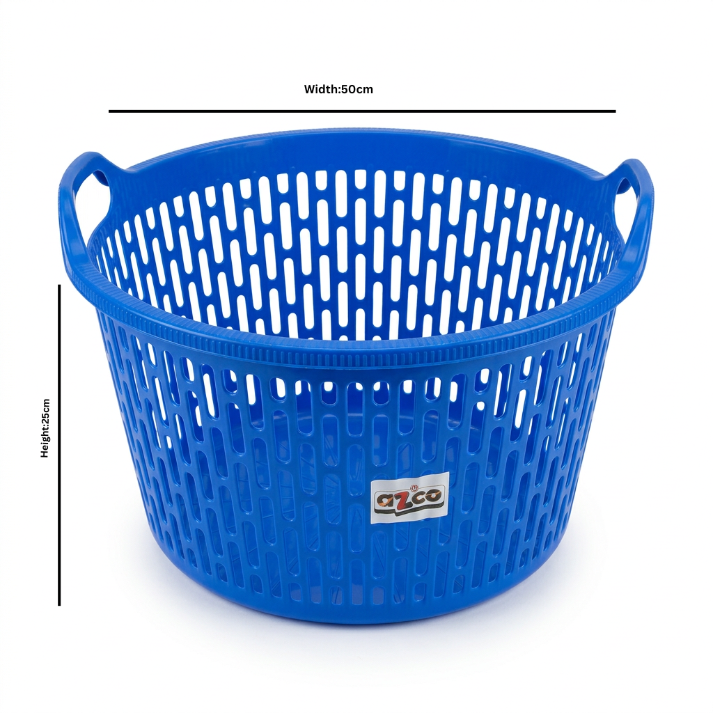 Azco Plastic Laundry Basket with Carry Handles Blue - 50×25cm