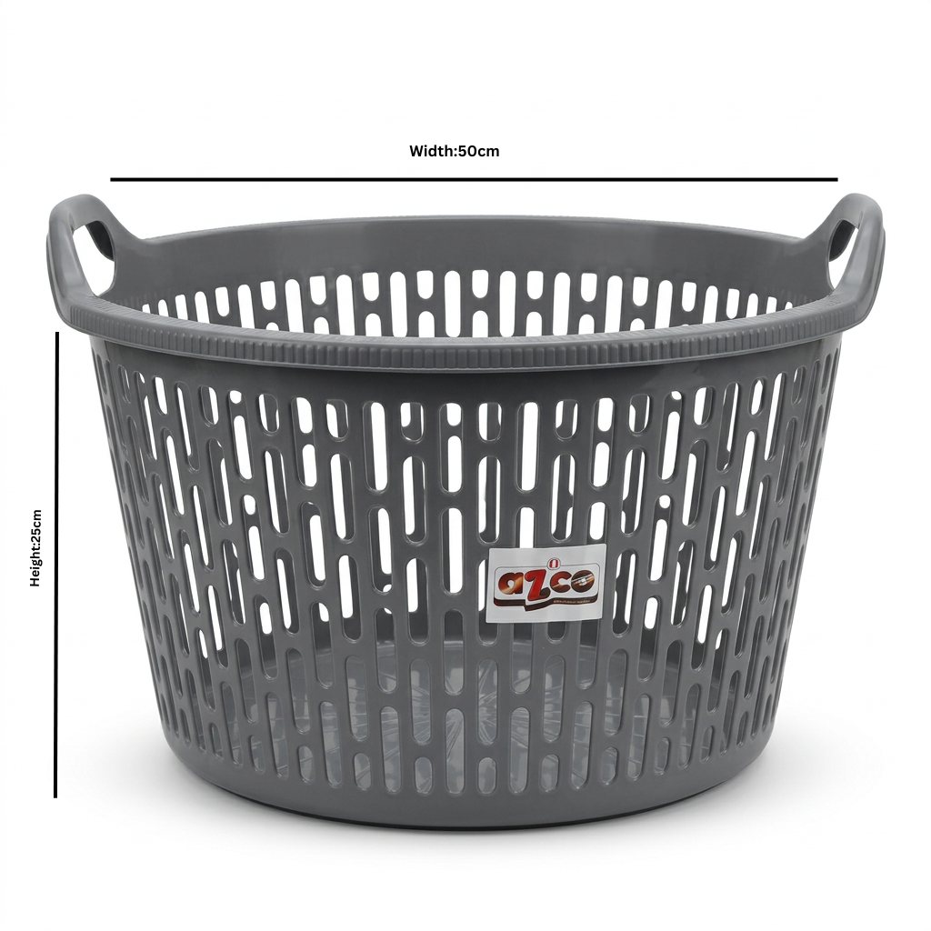 Azco Plastic Laundry Basket with Carry Handles Grey - 50×25cm