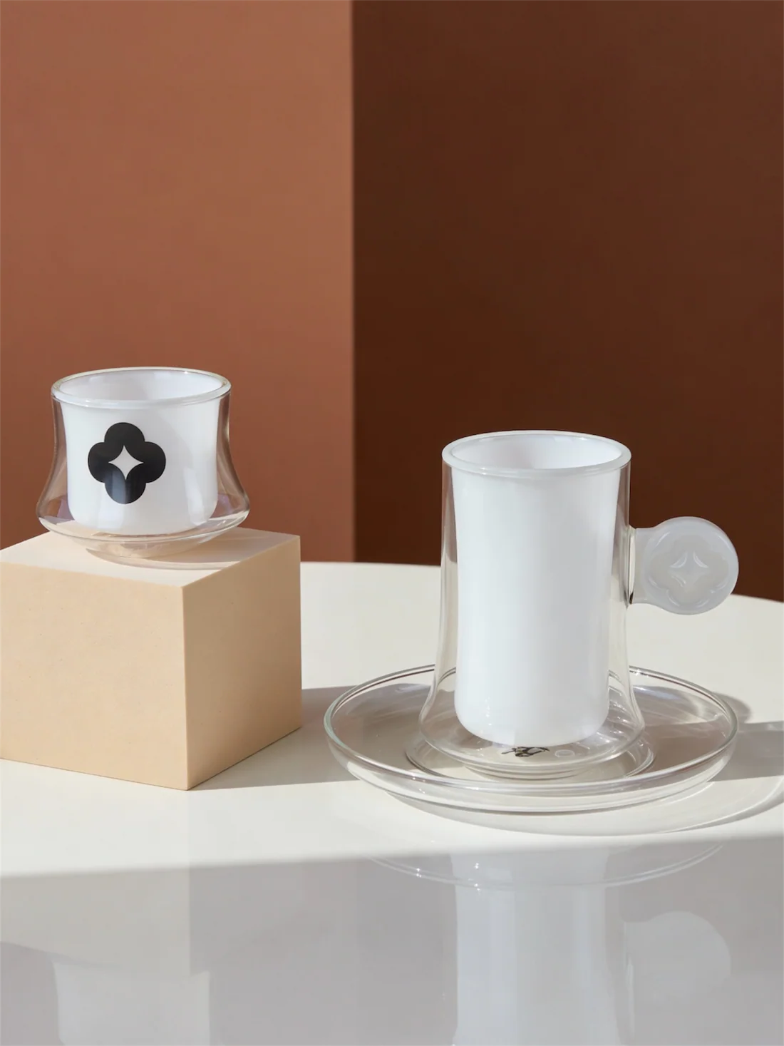 RAZ Axis Tea & Coffee Glass Set | 18 Pcs | 6 Tea Cups, 6 Cawa Cups & 6 Saucers | White