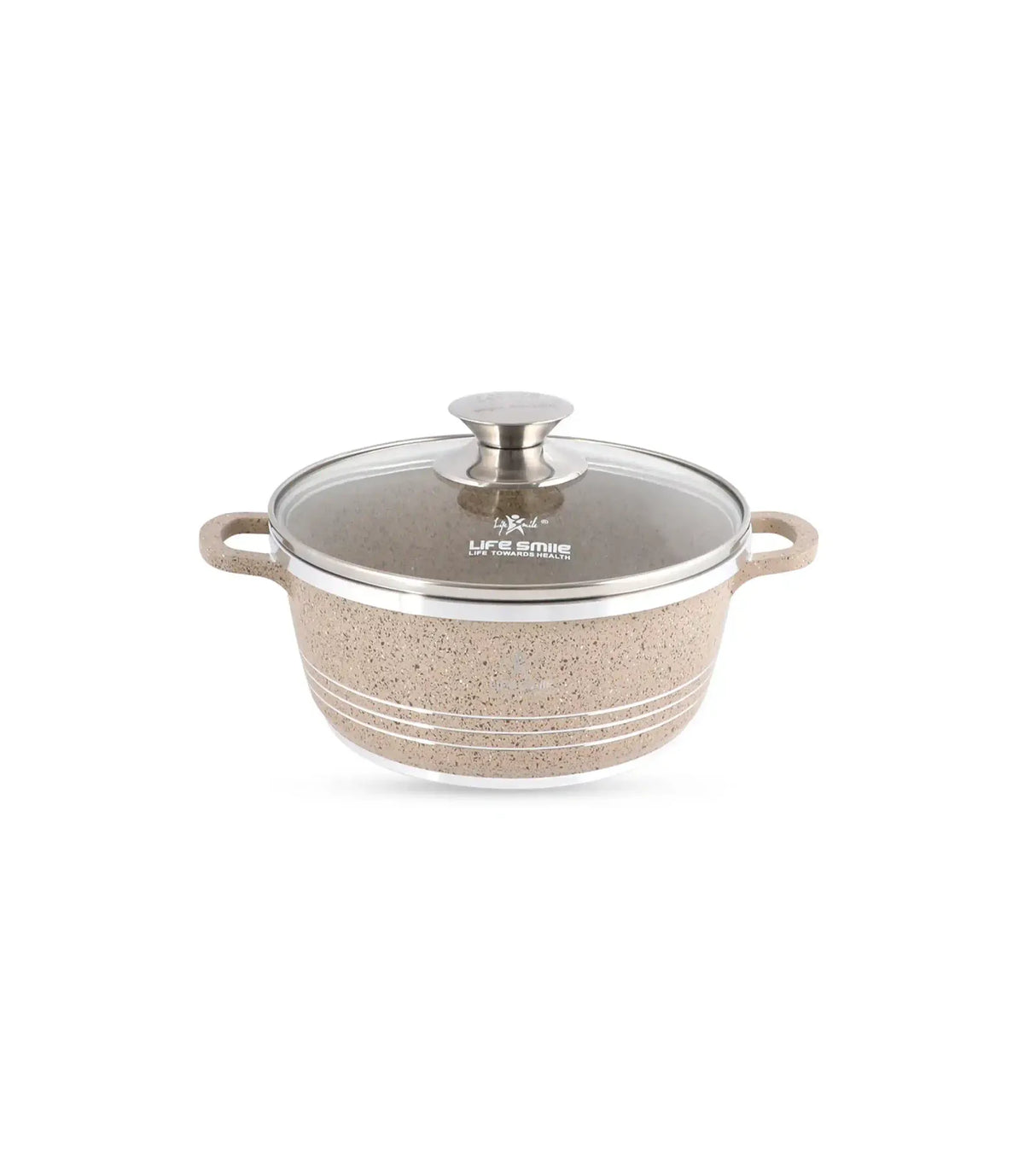 Life Smile 20cm Oven-Safe Granite Coating Cooking Pot with Glass Lid Beige/Black/Gray