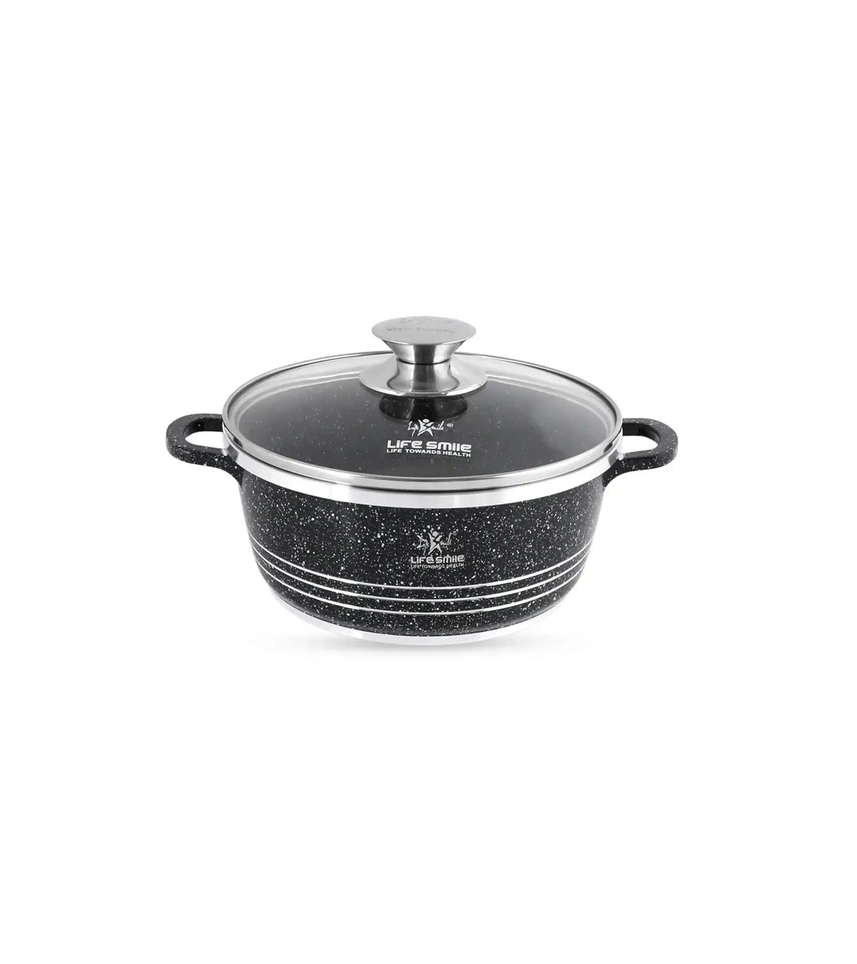 Life Smile 20cm Oven-Safe Granite Coating Cooking Pot with Glass Lid Beige/Black/Gray