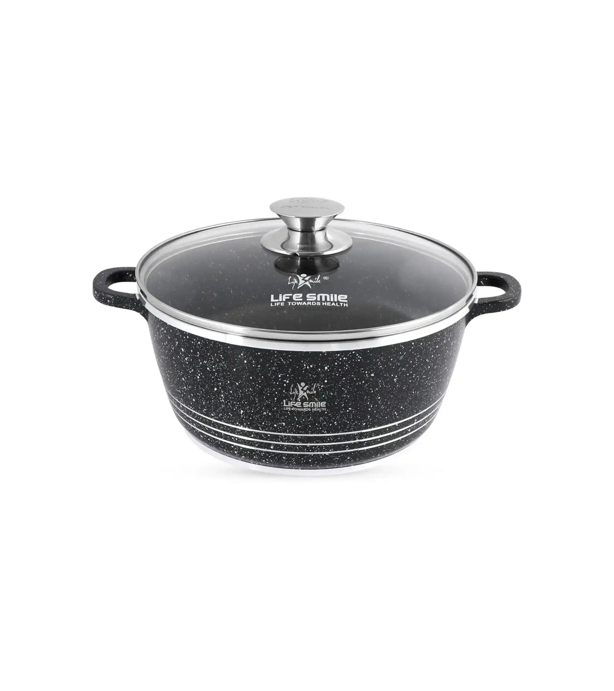 Life Smile 24cm Oven-Safe Granite Coating Cooking Pot with Glass Lid Beige/Black/Gray