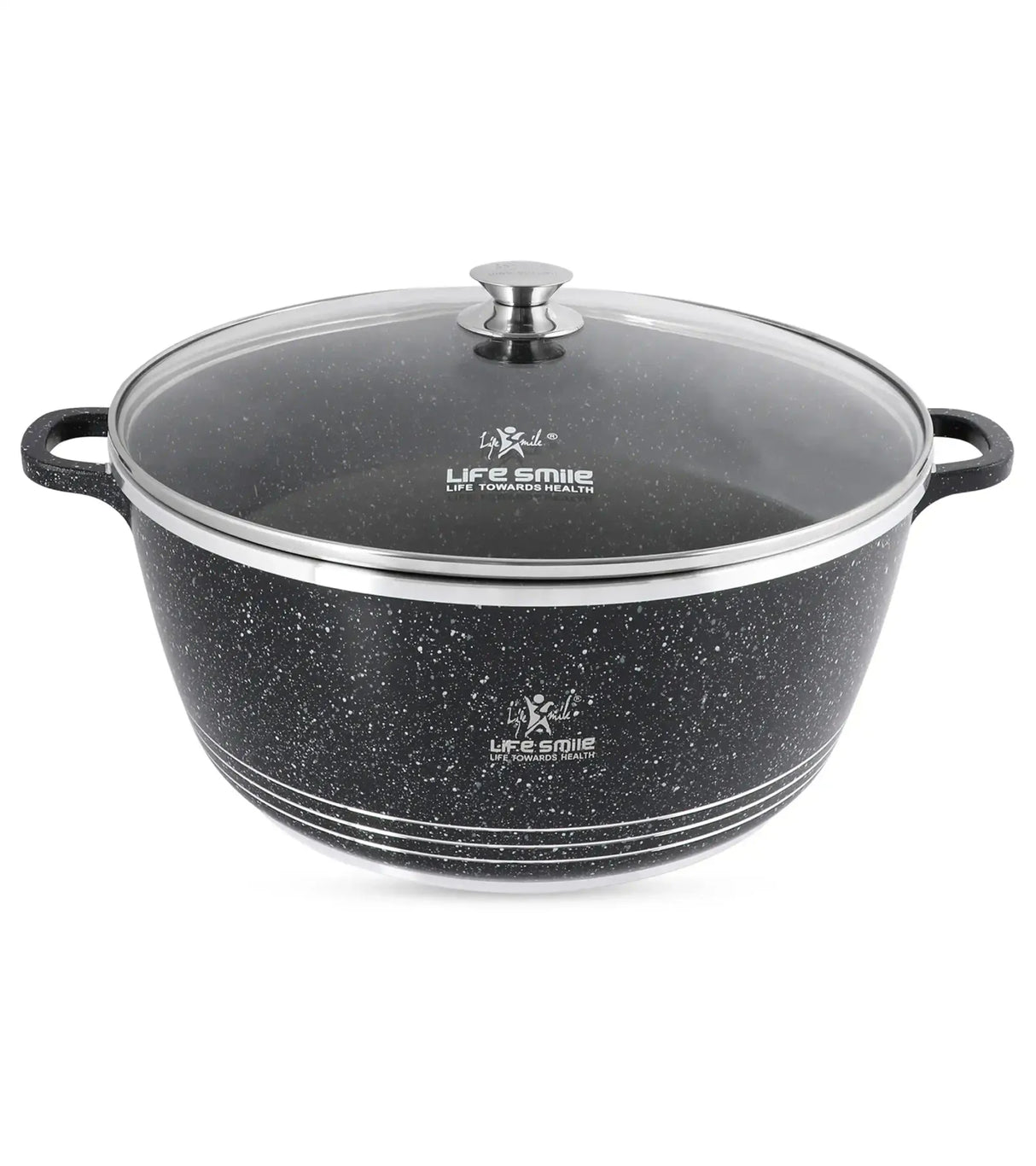 Life Smile 44cm Oven-Safe Granite Coating Cooking Pot with Glass Lid Beige/Black/Gray