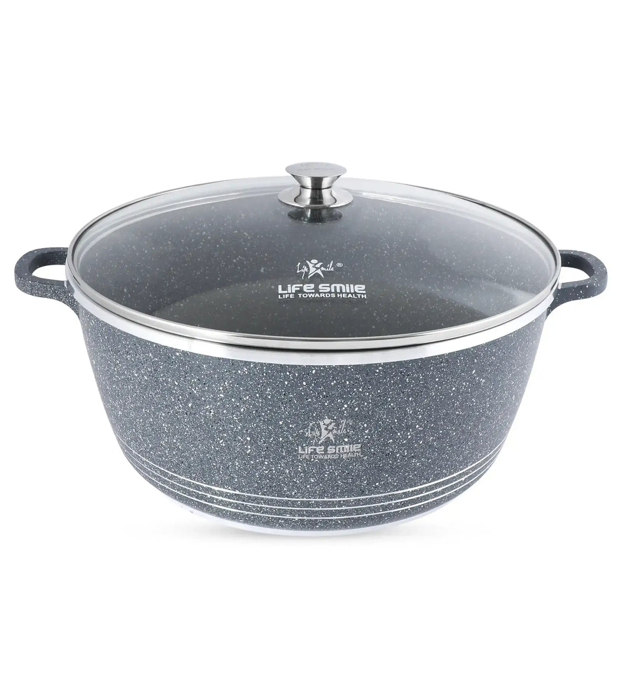 Life Smile 44cm Oven-Safe Granite Coating Cooking Pot with Glass Lid Beige/Black/Gray