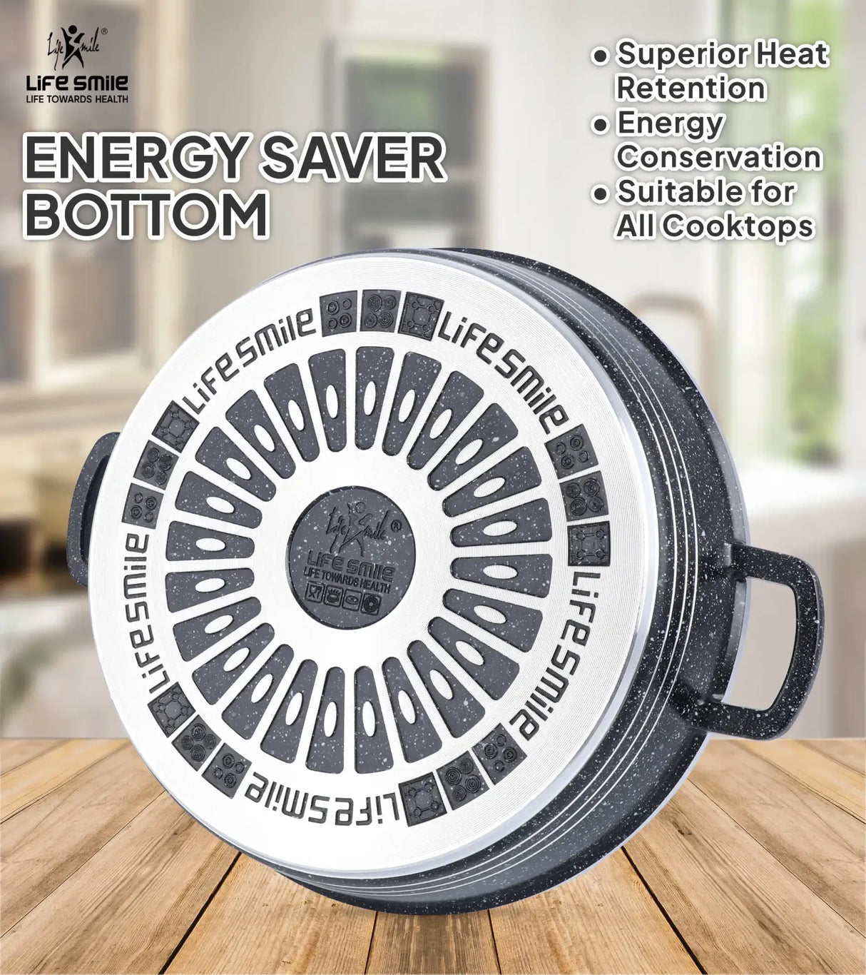 Life Smile 36cm Oven-Safe Granite Coating Cooking Pot with Glass Lid Beige/Black