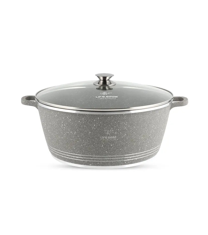 Life Smile 36cm Oven-Safe Granite Coating Cooking Pot with Glass Lid Beige/Black/Gray