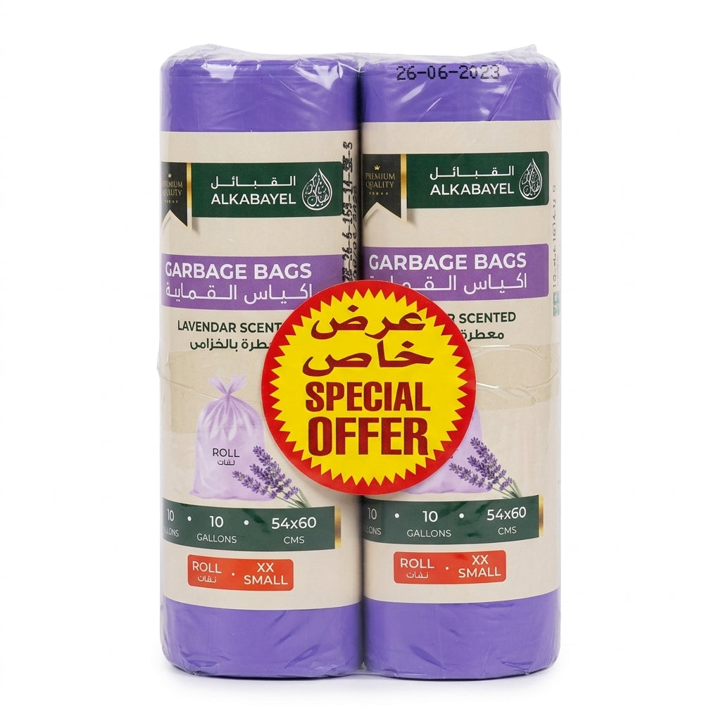 Garbage Bags Lavender-Scented, 10 Gallon, 54 × 60 cm, 30 Bags per Roll (XX Small) – Pack of 2