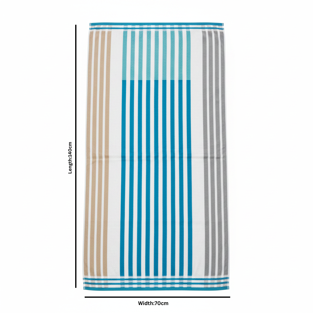 BTC Bath Towel Turquoise Blue & White Striped - 70×140cm