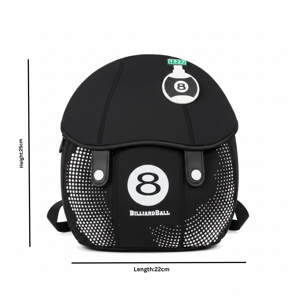 Chrisbella Black Soft Round School Bag 8-Ball Kids Backpack - 25×22cm