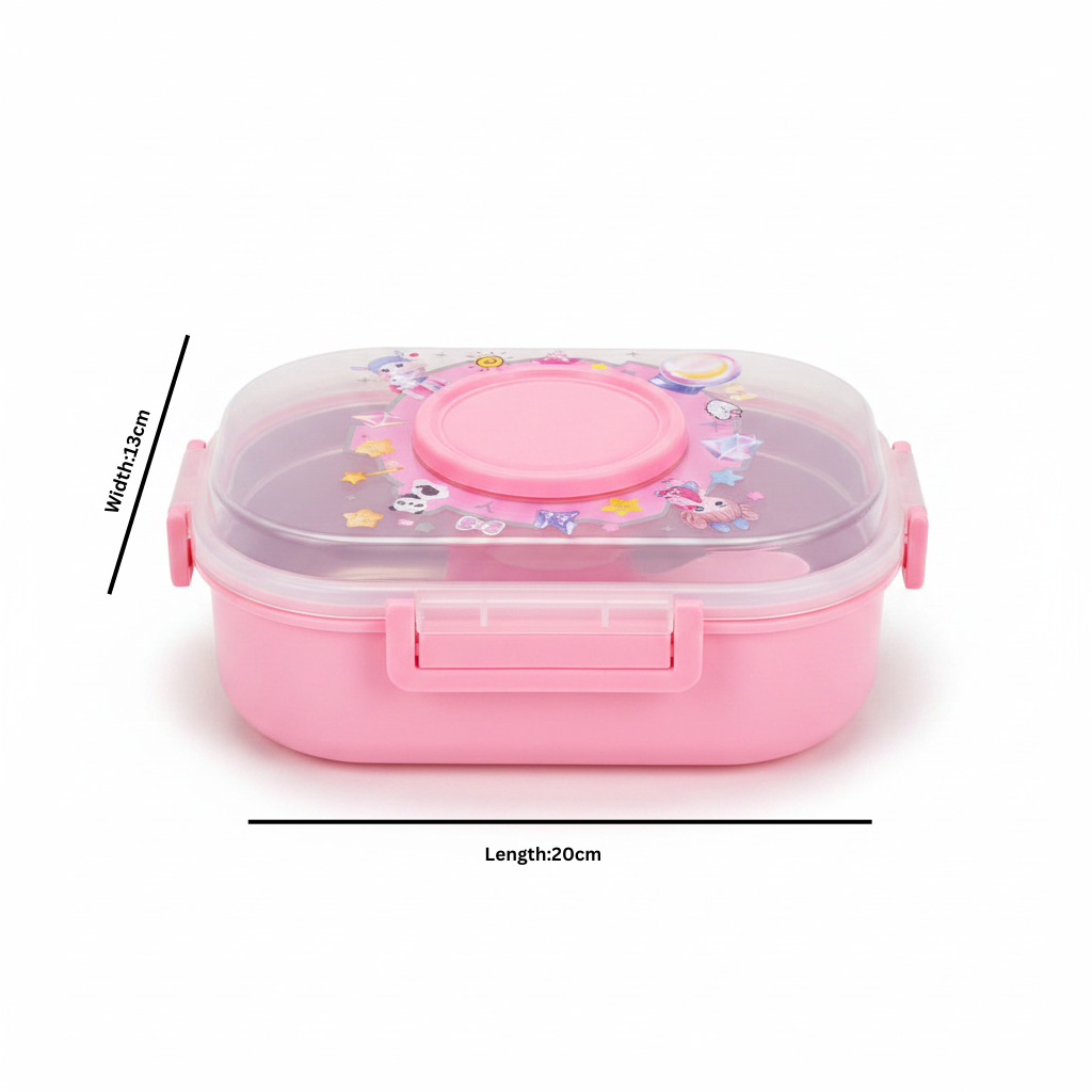 SBC Pink 2-Section Children's Lunch Box with Spoon — 20×13cm