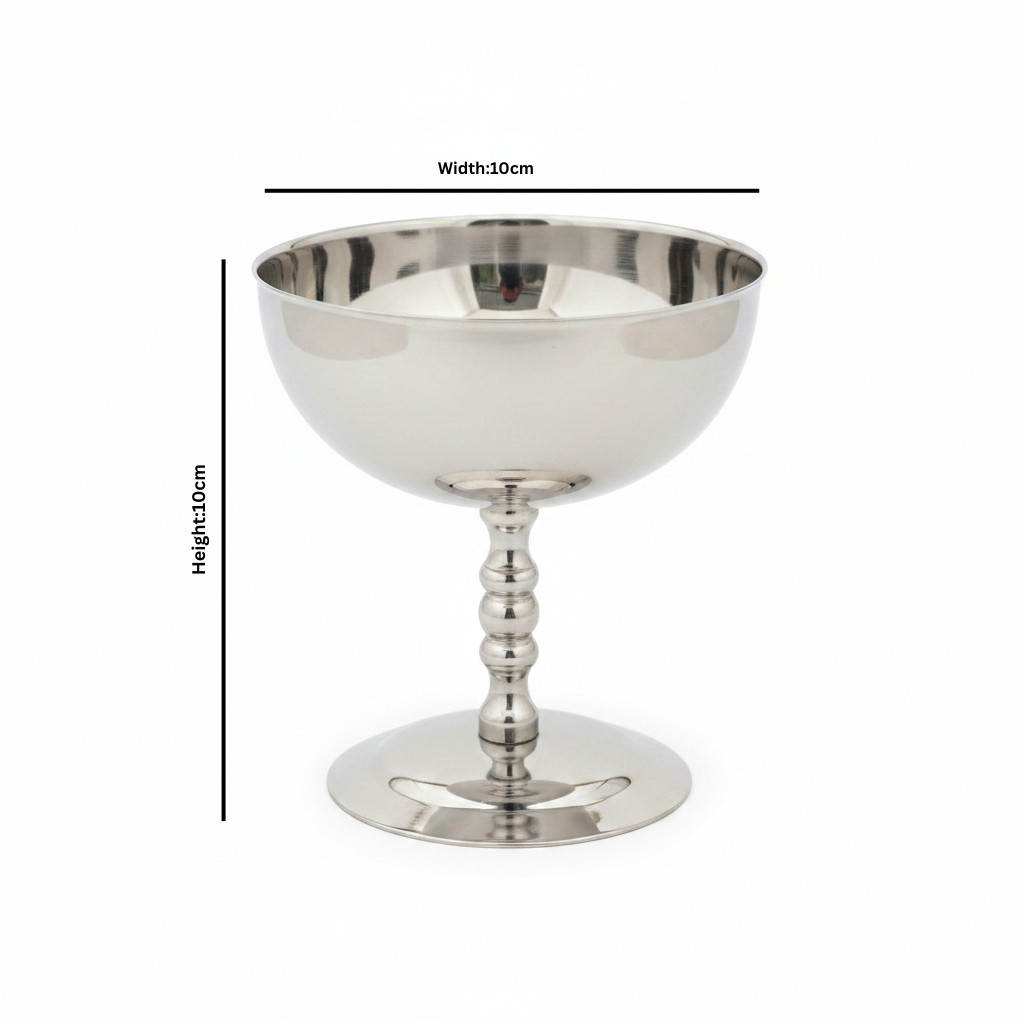 Silver Stainless Steel Ice Cream Bowl with Stem - 10×10 cm