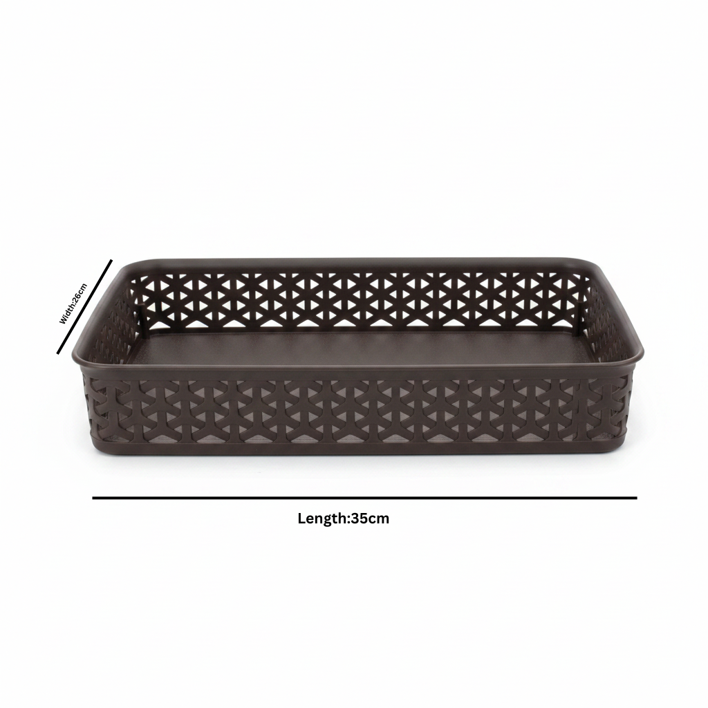 Exclusive Multipurpose Plastic Basket Tray - 35×26cm - Dark Brown / White