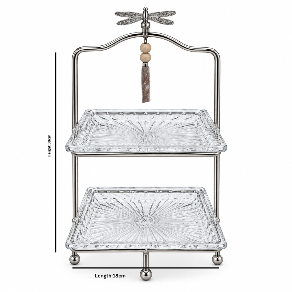 2-Tier Glass Candy Tray with Stand - 18×38cm