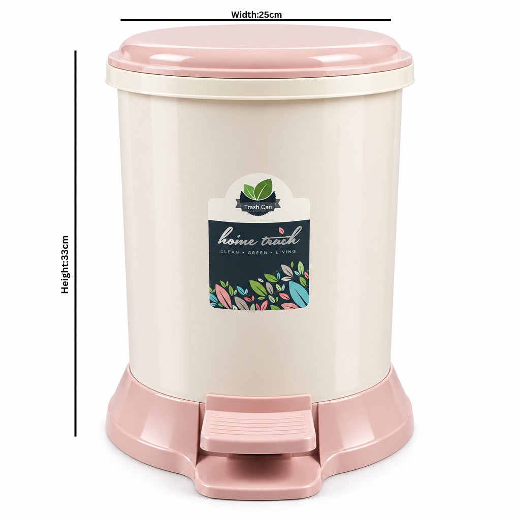 Plastic Pedal Dustbin Cream & Pink - 33×25cm