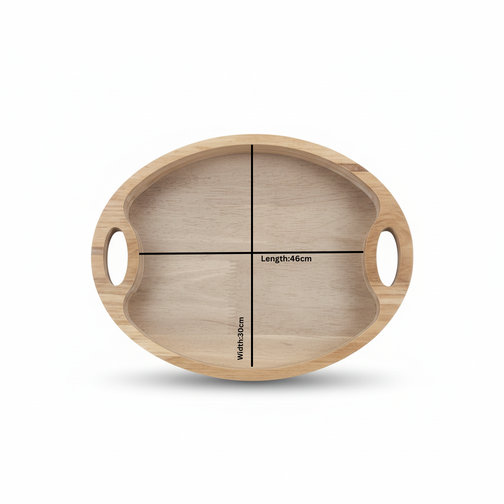 Luhpar Oval Wooden Serving Tray with Cutout Handles - 46×30cm
