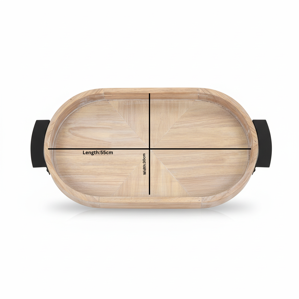Luhpar Wooden Tray with Black Metal Handles - 55×30cm