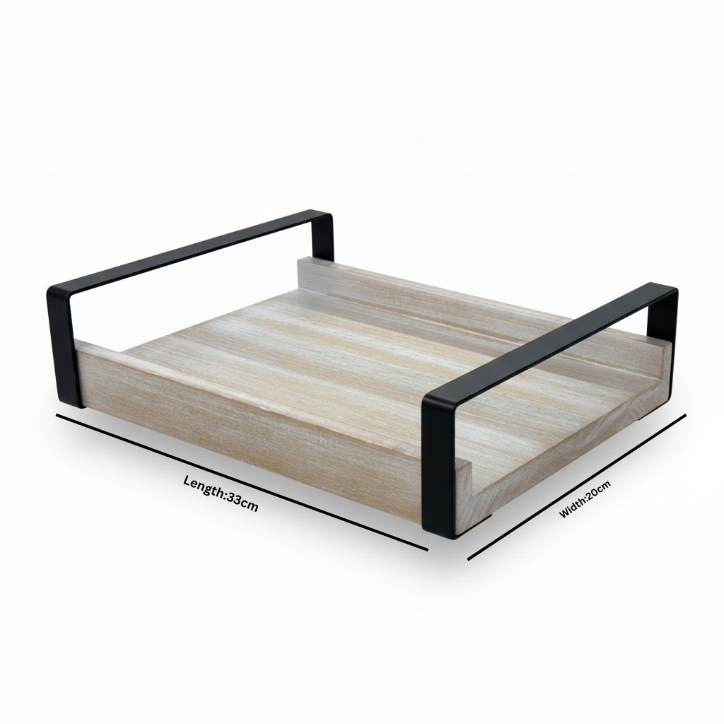 Luhpar Wooden Serving Tray with Black Metal Handles - 33×20cm