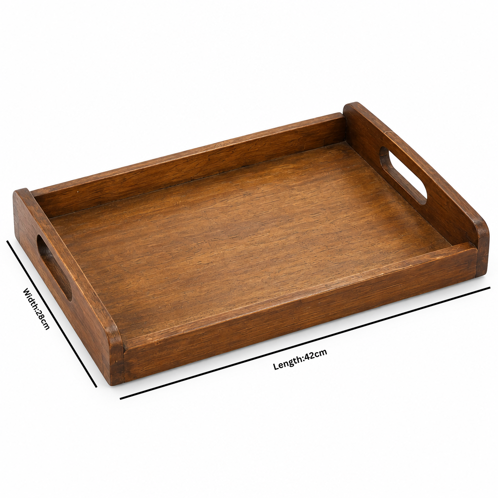 Luhpar Rectangular Wooden Serving Tray with Cutout Handles - 42×28cm