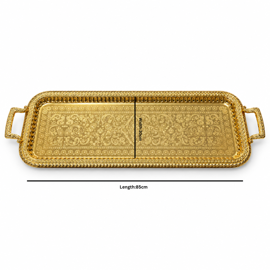 Rectangular Stainless Steel Serving Tray with Handles Gold – 85×30cm