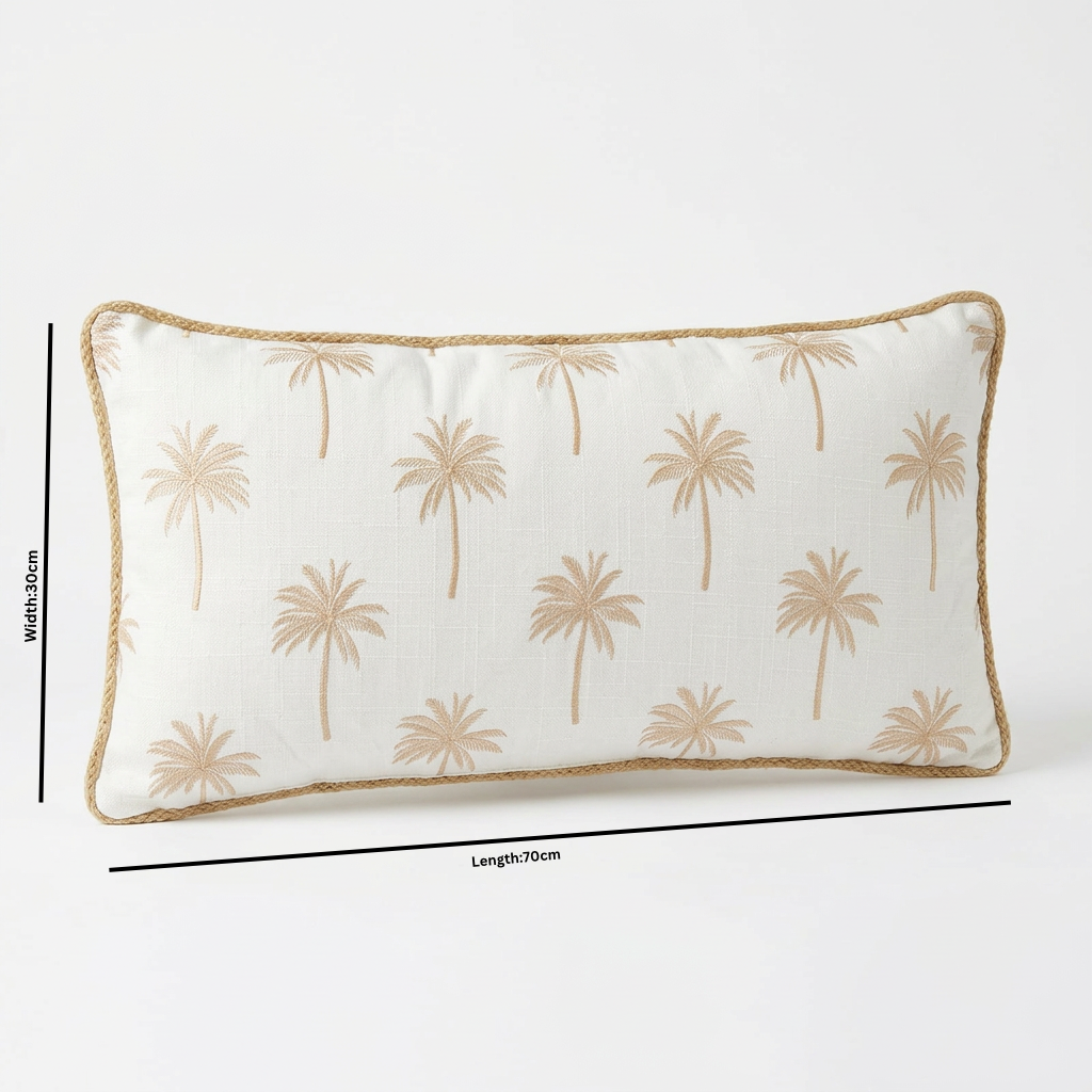 Rectangular Palm Tree Design Cushion Ivory & Beige - 30×70cm
