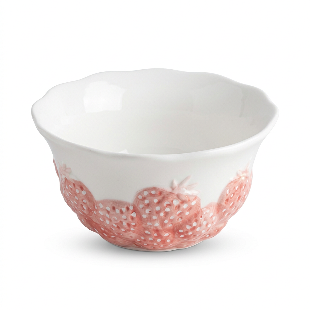 Luhpar Ceramic Bowl with Pink Strawberry Design - 4.5 Inch