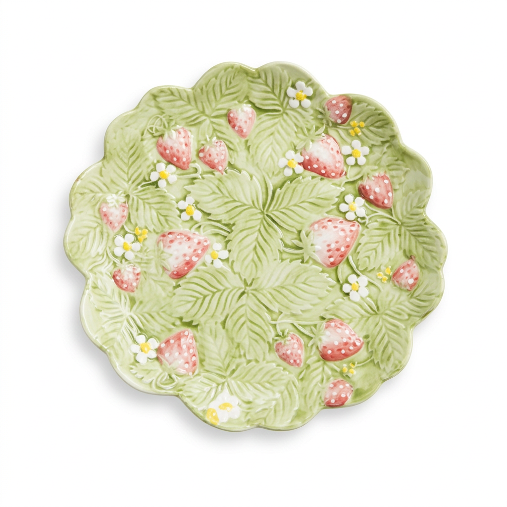 Luhpar Ceramic Plate 7.5 Inch – Light Green Strawberry & Leaf Design