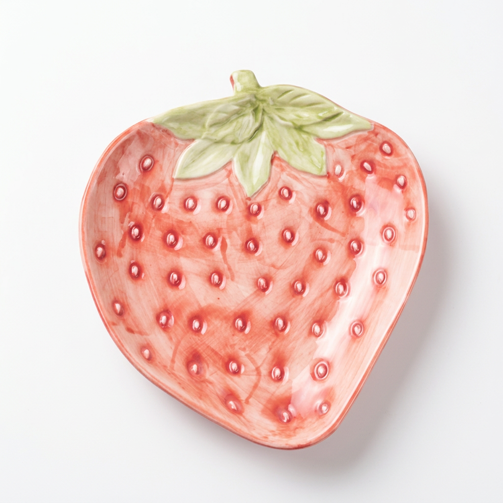 Luhpar Ceramic Strawberry Plate 7.5 Inch – Pink & Red with Green Leaf Detail