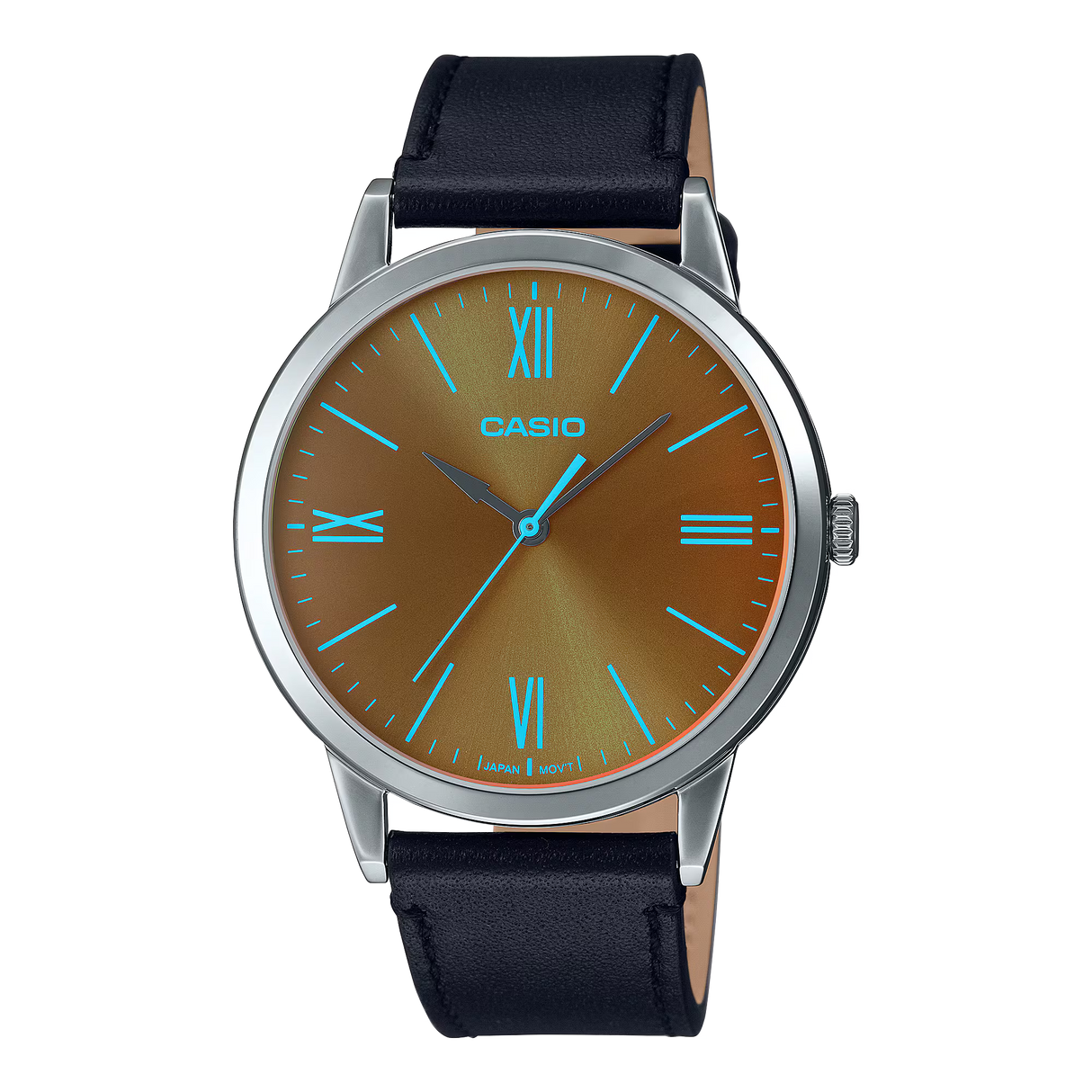 Casio MTP-E600L Men's Analog Watch with Green Dial and Black Leather Strap